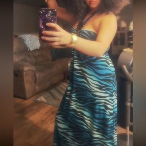 Bold Zebra Print Halter Top Maxi Dress